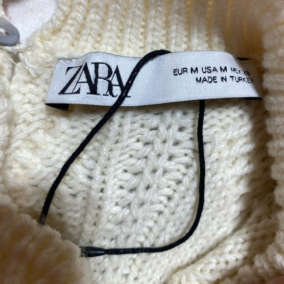 NWOT Zara Wool Blend Peplum Cable Knit Warm High Neck Cream Sweater Size Medium - Picture 12 of 13